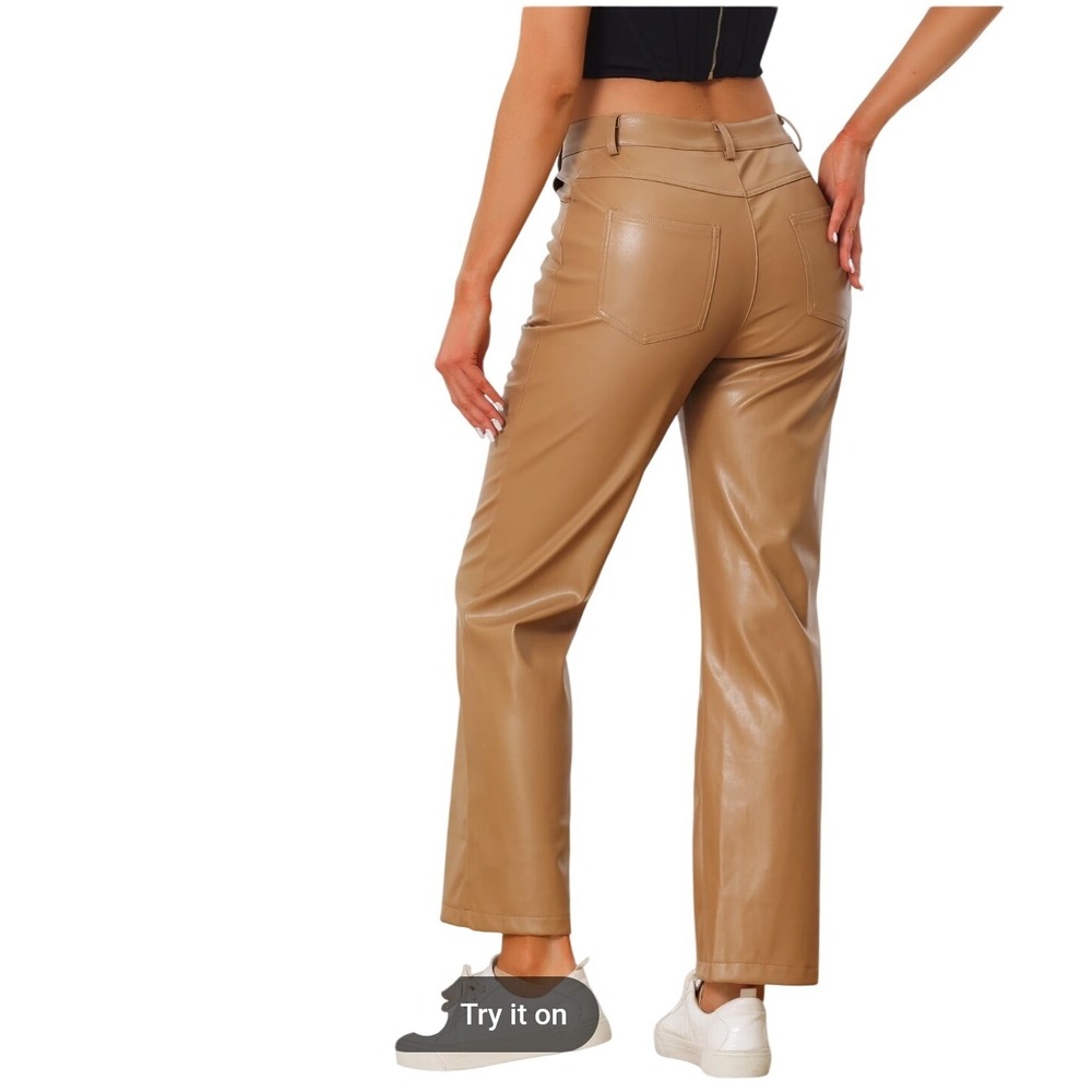 Zara Tan Faux Leather High Waisted Flare Leg Pants Camel Size 2 festival boho